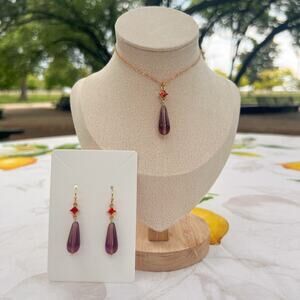 Unique Amethyst Carnelian Crystal Glass Witchy Mystical Casual Fun Jewelry Set